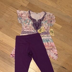 ONE WORLD Purple and Multicolor Boho Top with Leggings